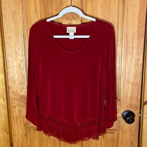 🏰 Renaissance Red Top w/ Crochet & Fringe, Sz Md ❤️